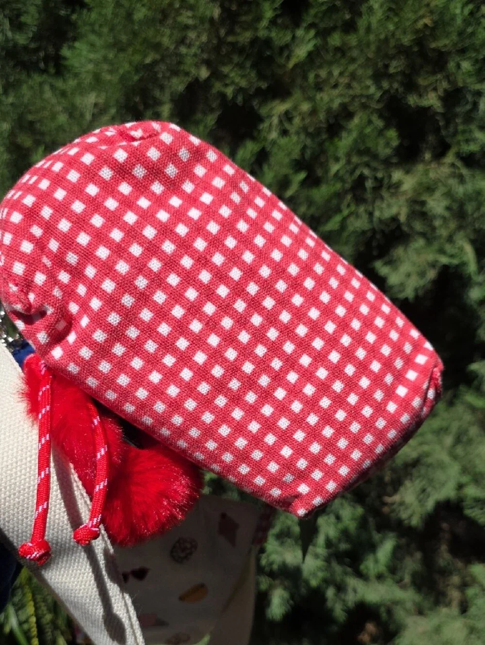 Stylish Red Gingham Tote with Cherry & Sweets Embroidery - Picture 8 of 10